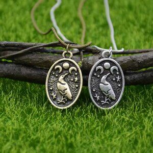Raven Triple Moon Pendant Necklace - Antique Silver or Bronze Tone #1536 1537